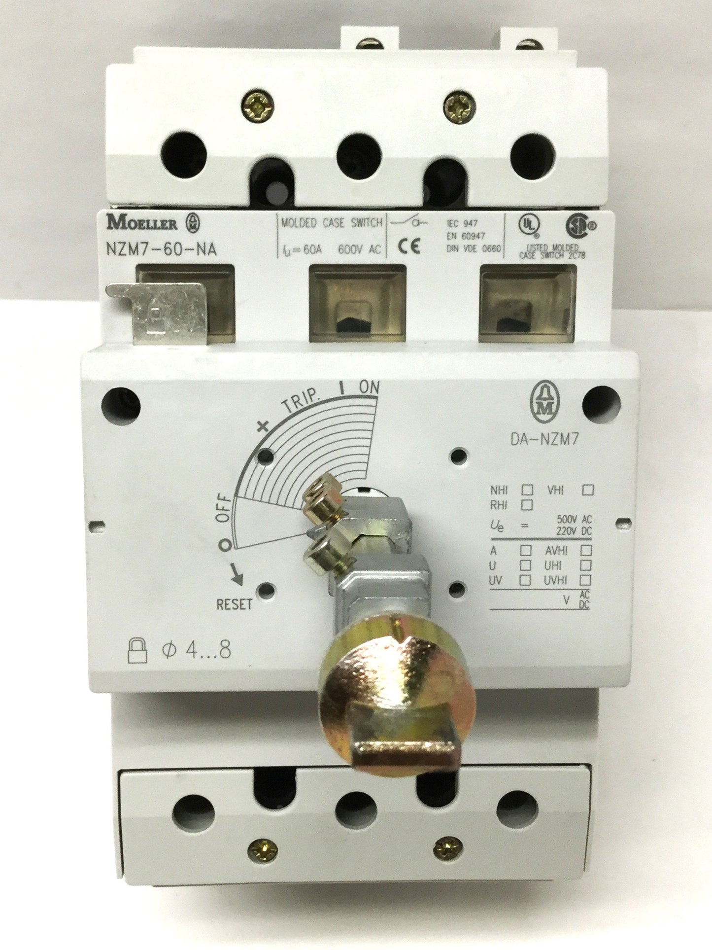 Used Moeller NZM7-60-NA Disconnect Switch, 3-Pole, 600VAC, 60A w/Rotary Module