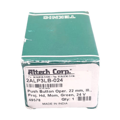 New Altech 2ALP3LB-024 Green Illuminated Pushbutton Switch, ø22mm, 24VAC/DC LED