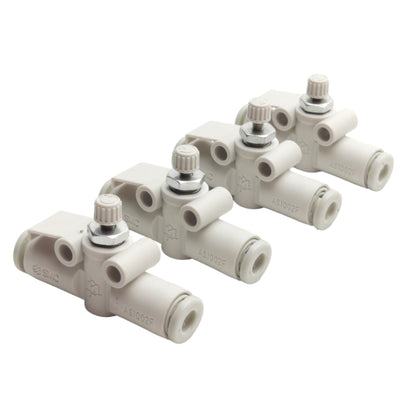 New Lot of 4 SMC AS1002F-04 Inline Speed Control Fitting, 4mm OD Tube, 145psi Max