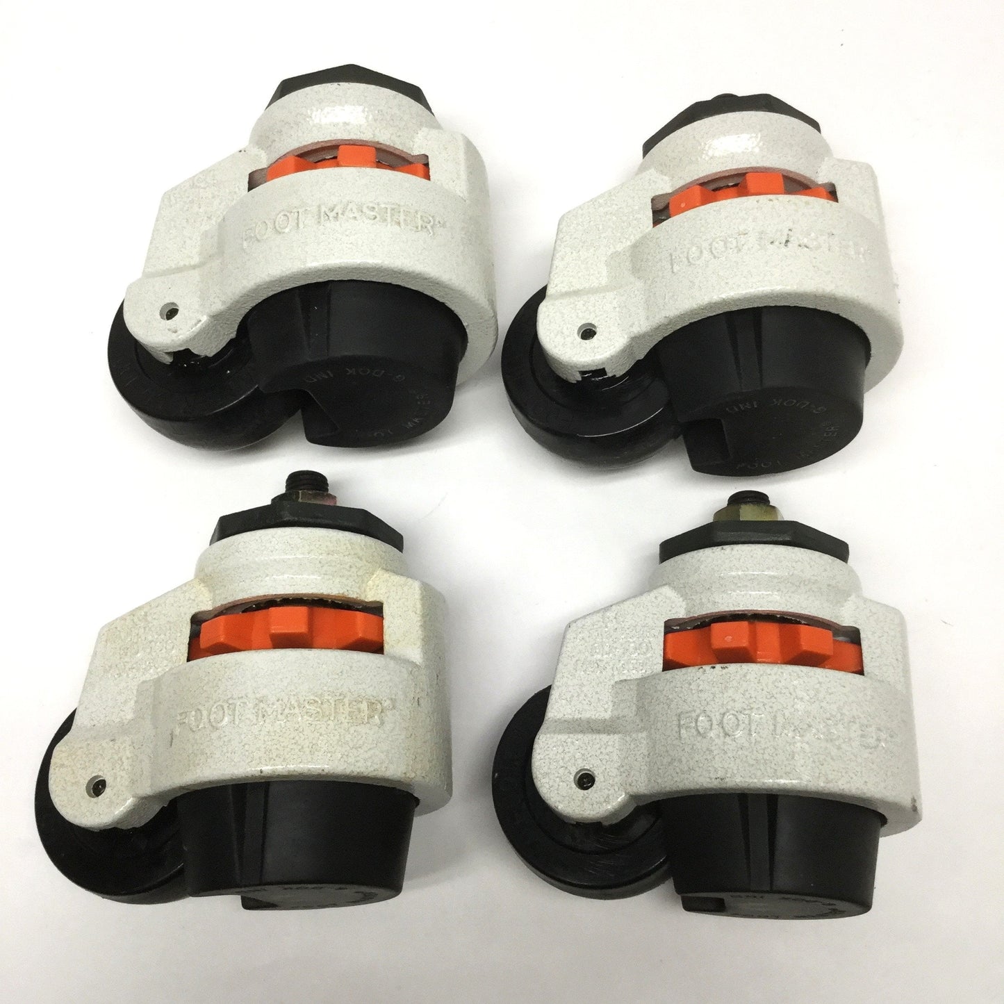 Used Lot of 4 Footmaster GD-100-S-NYN Stem Mount Leveling Casters Ø75mm Wheel, 1600kg