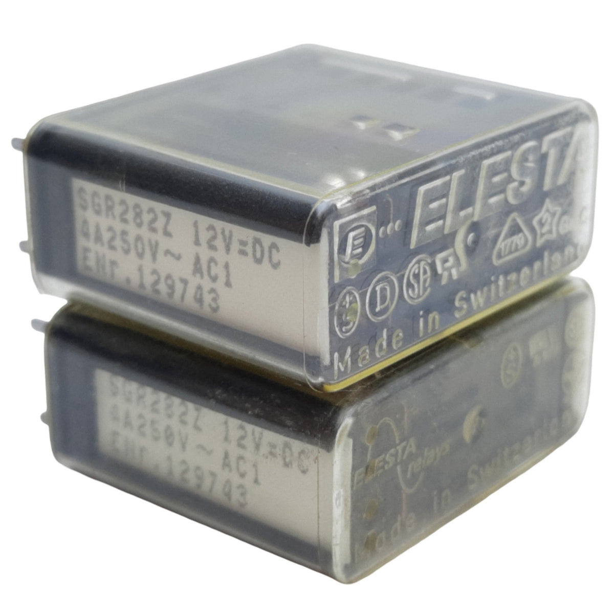 Used Lot of 2 Elesta SGR282Z Safety Relay 8-Pins, 2 CO, 4A 250V AC, Coil 12V DC