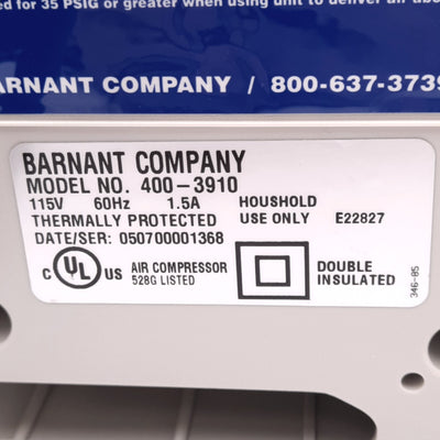 Used Barnant 400-3910 Vacuum Pressure Station, Vacuum to 21.3"Hg, 35psi Max, 115VAC