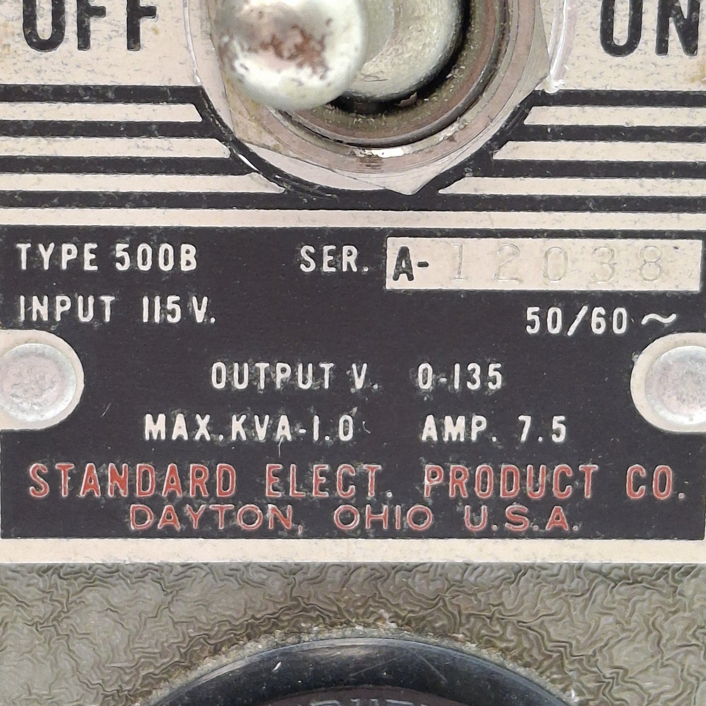 Used Staco 500B Adjust-A-Volt Autotransformer 115VAC IN, 0-135VAC Out, 1kVA NEMA 1-15