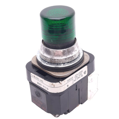 Used Allen Bradley 800T-PA16G Green Illuminated Pushbutton, ø30mm, 1NO 1NC, 600V Max