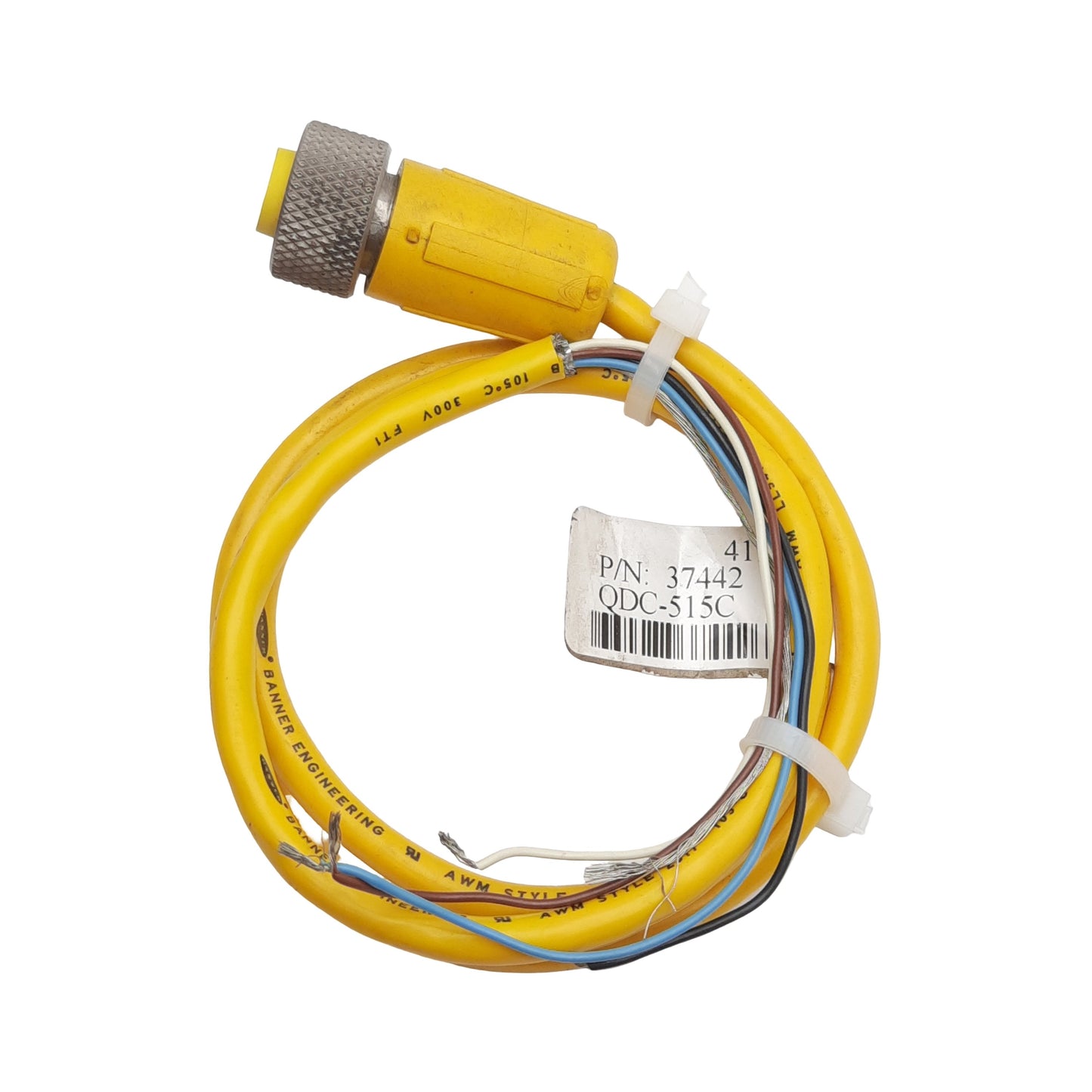 Used Banner 37442 Cordset, 5-Pin 1in Connector Female to Leads, 2A 75VAC/VDC, 3ft