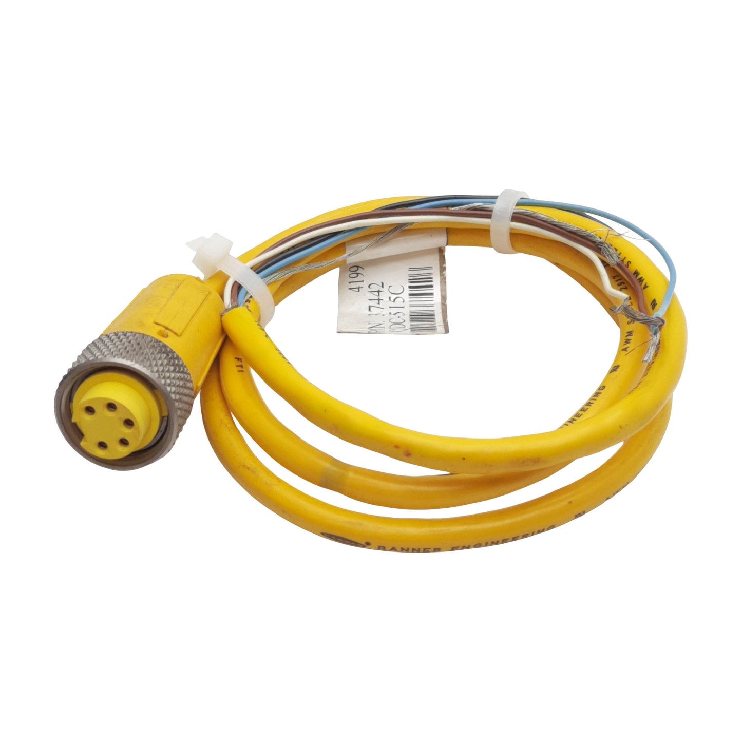 Used Banner 37442 Cordset, 5-Pin 1in Connector Female to Leads, 2A 75VAC/VDC, 3ft