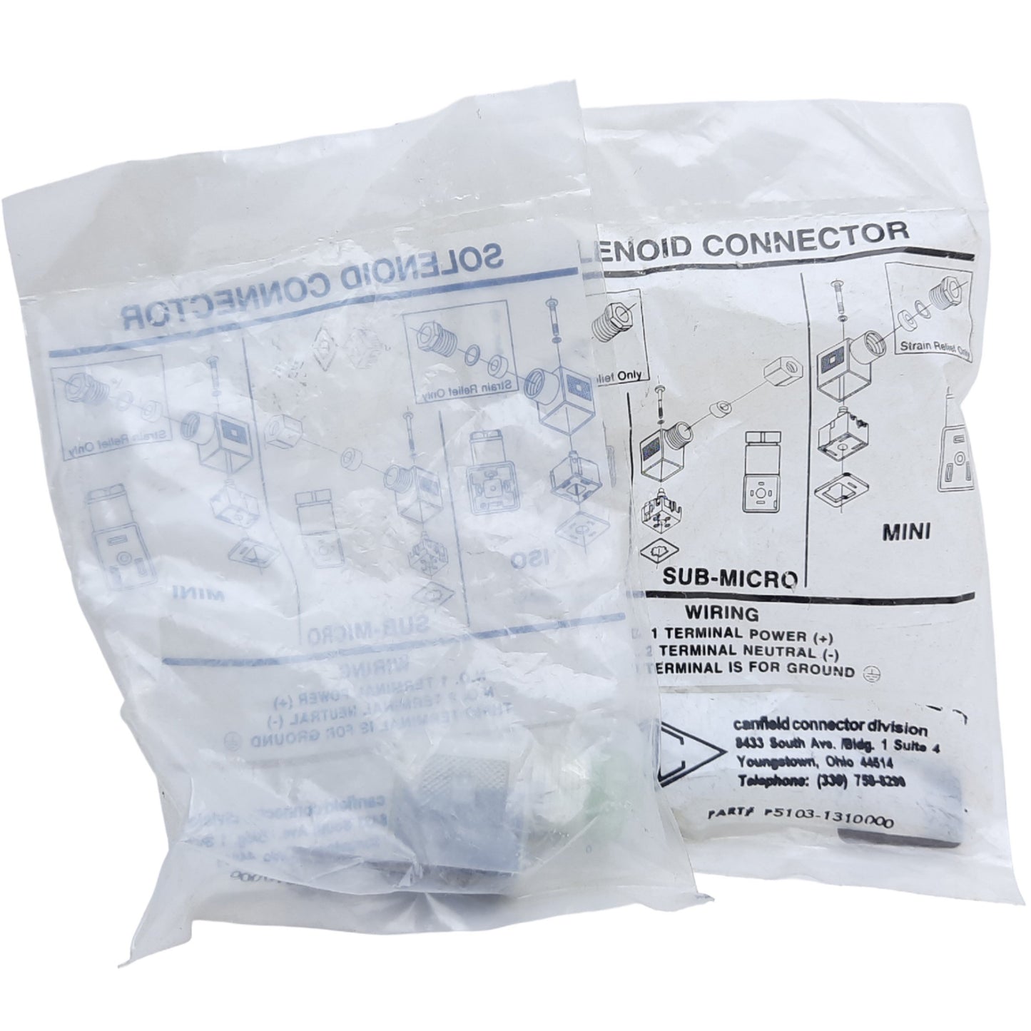 New Lot of 2 Canfield Connector P5103-1310000 PG9 Solenoid Mini Strain Relief 48VDC