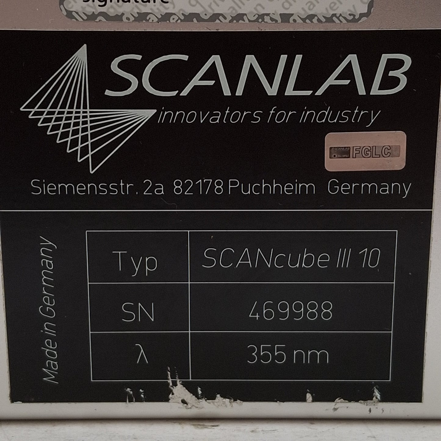 Used SCANLAB SCANcube III 10 Laser Galvanometer Scanner, 355nm, ø10mm Aperture, M79