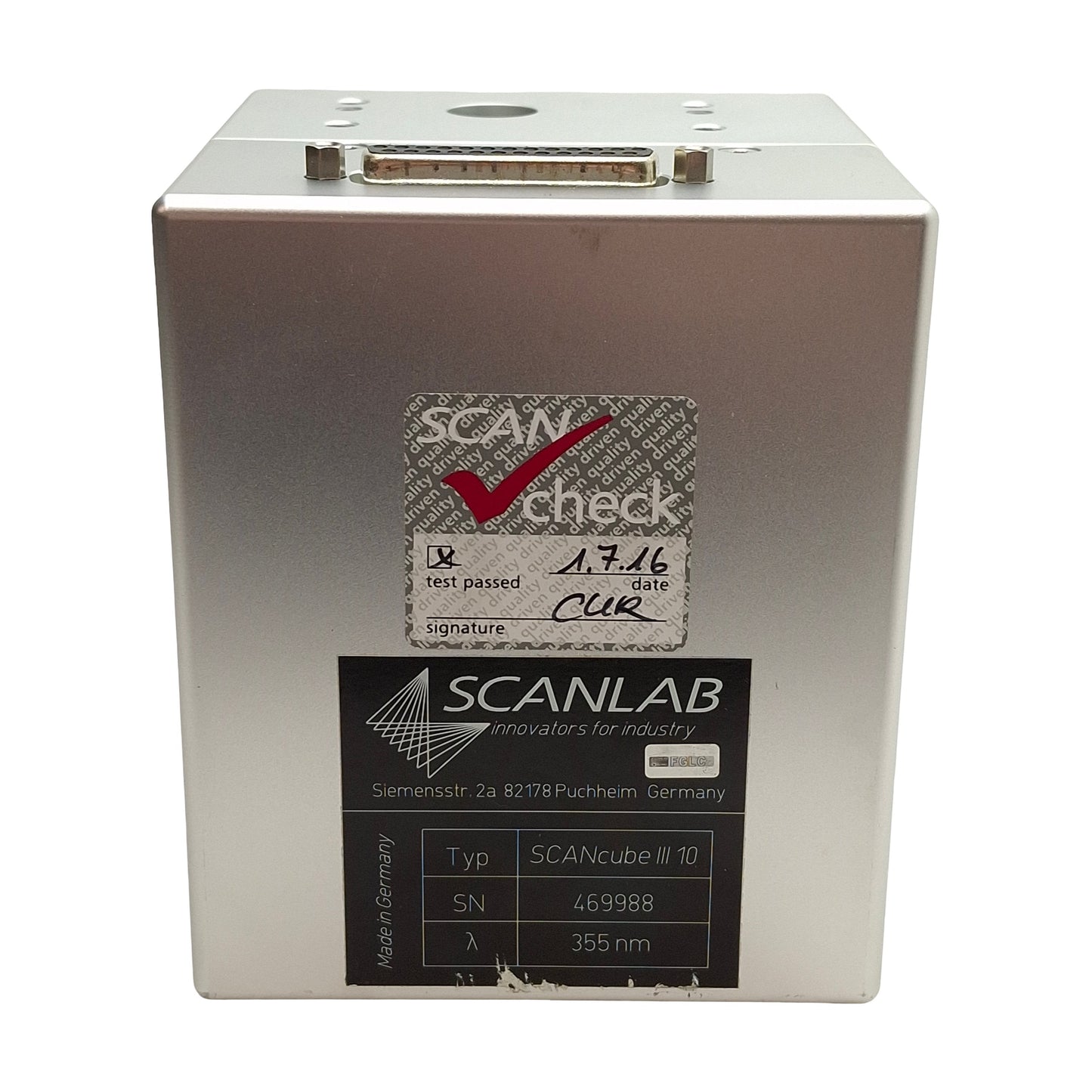 Used SCANLAB SCANcube III 10 Laser Galvanometer Scanner, 355nm, ø10mm Aperture, M79