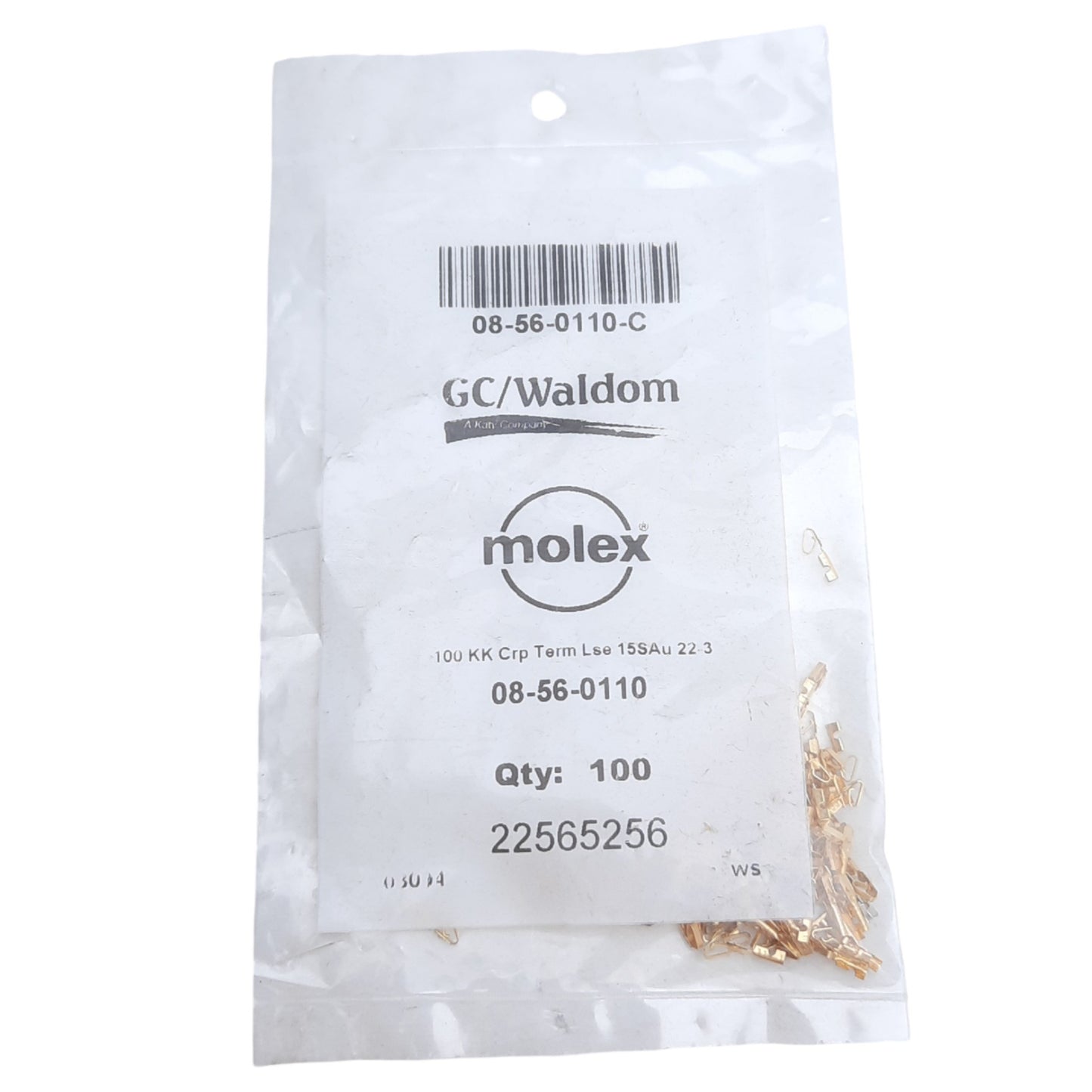 New Lot of 100 Molex 08-56-0110 KK 254 Crimp Terminal, Gold-Plated 30-22 AWG, 250VAC