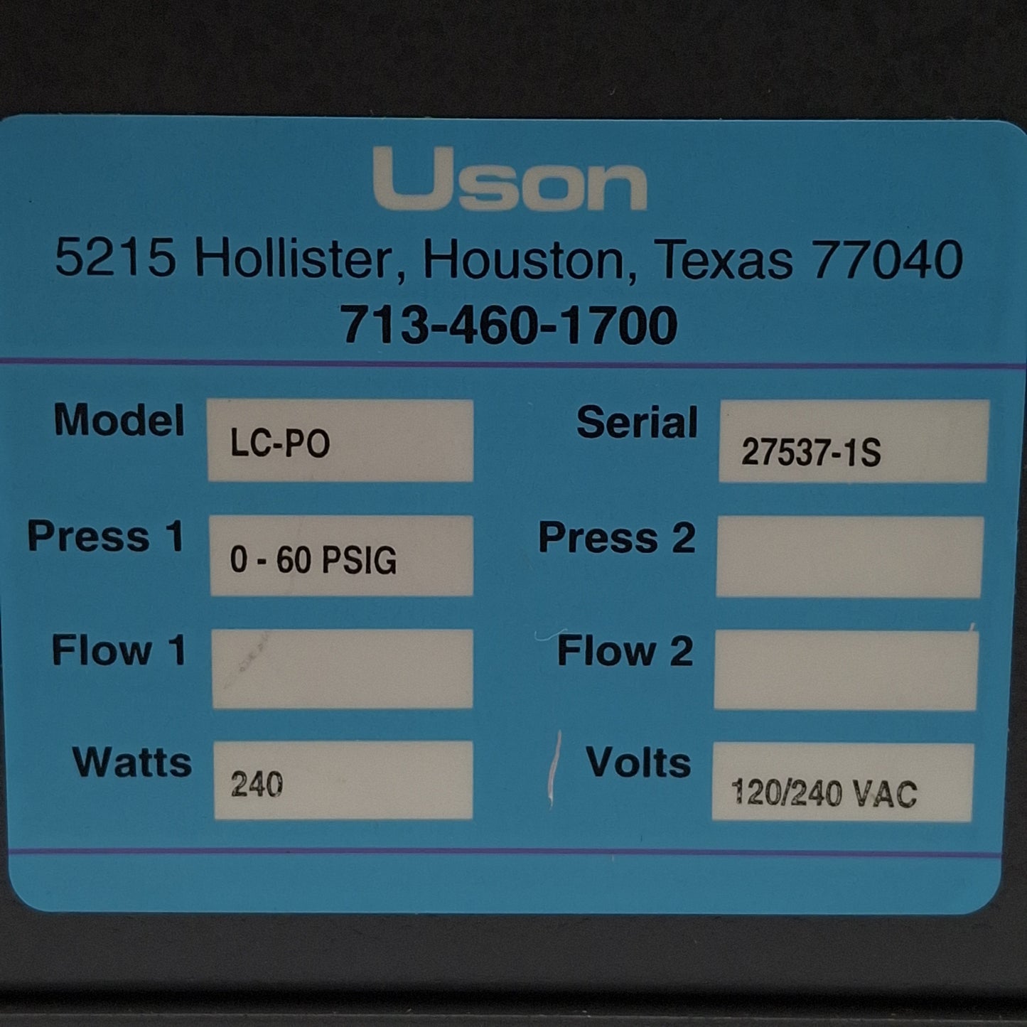Used Uson LC-PO Sprint LC Multi-Air Pressure Decay Tester 0-60psig, RS232, 120/240VAC