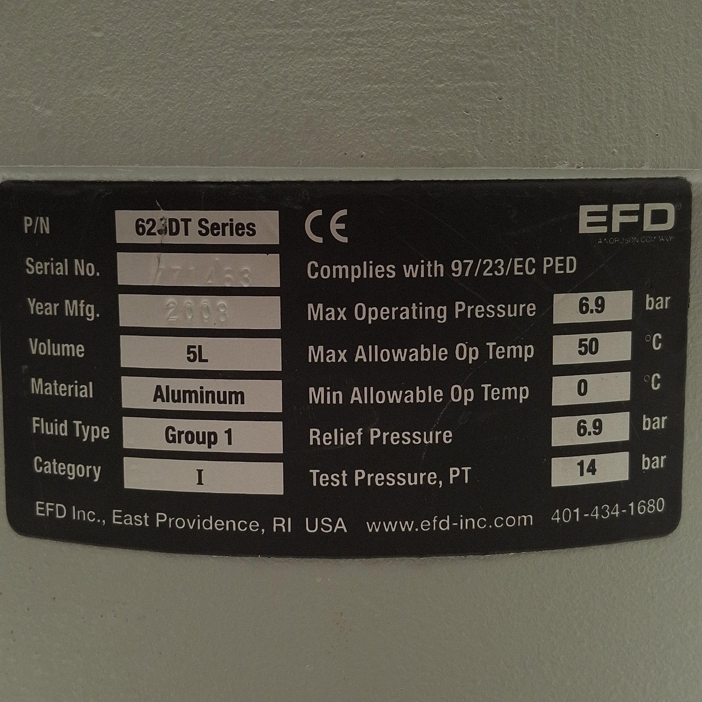 Used Nordson EFD 626DT Fluid Reservoir, Cast Aluminum, 5 Liter, 6.9bar, 0-50°C