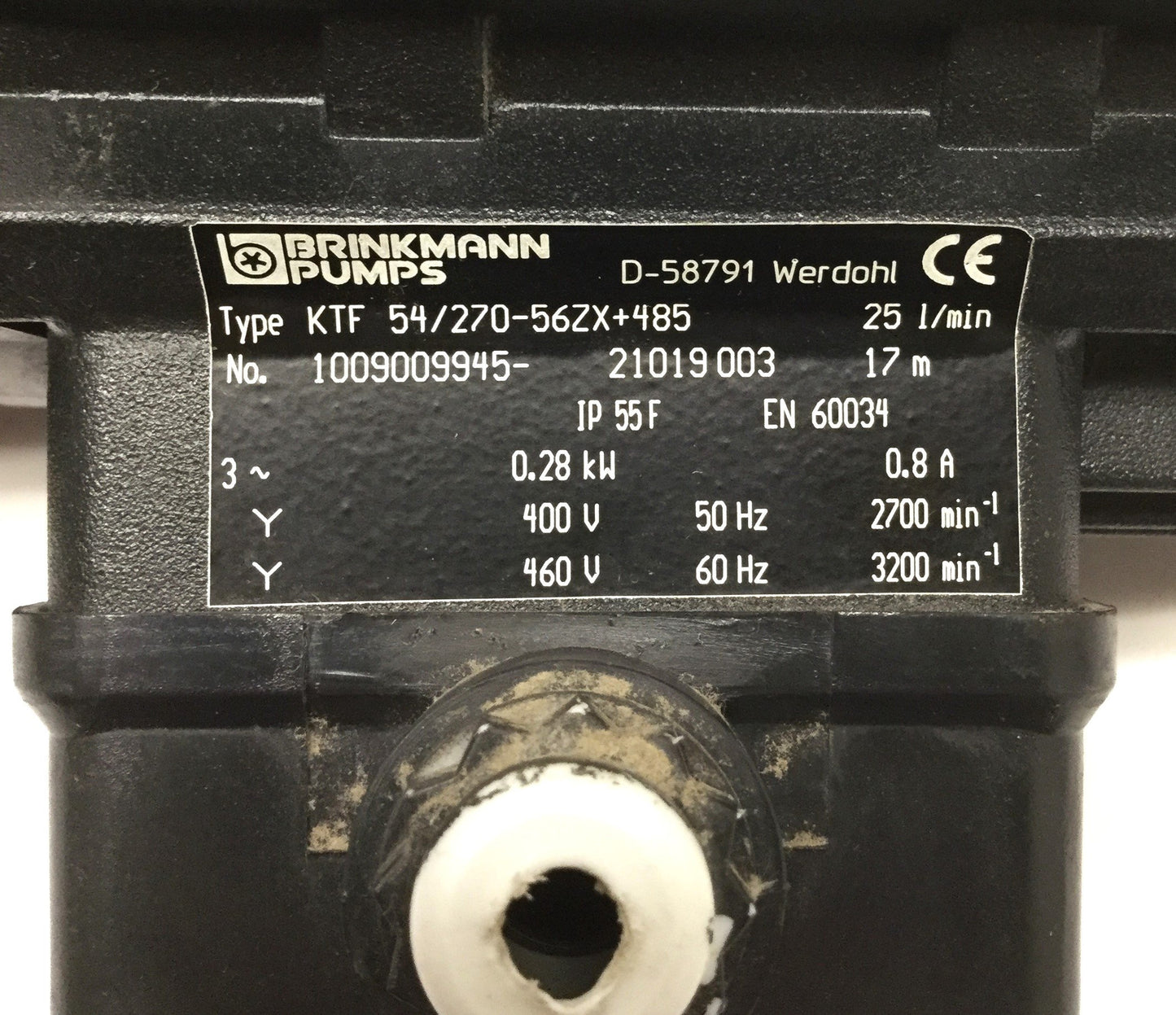 Used Brinkmann KTF 54/270-56ZX+485 Immersion Pump 25LPM, 17m Head, 400/460VAC 3PH