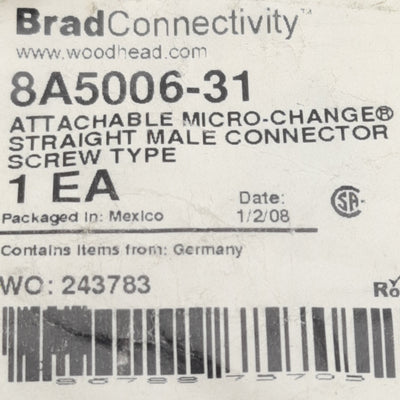 New BradConnectivity 8A5006-31 Attachable Micro-Change Connector, PG7 5-Pin M12 Male