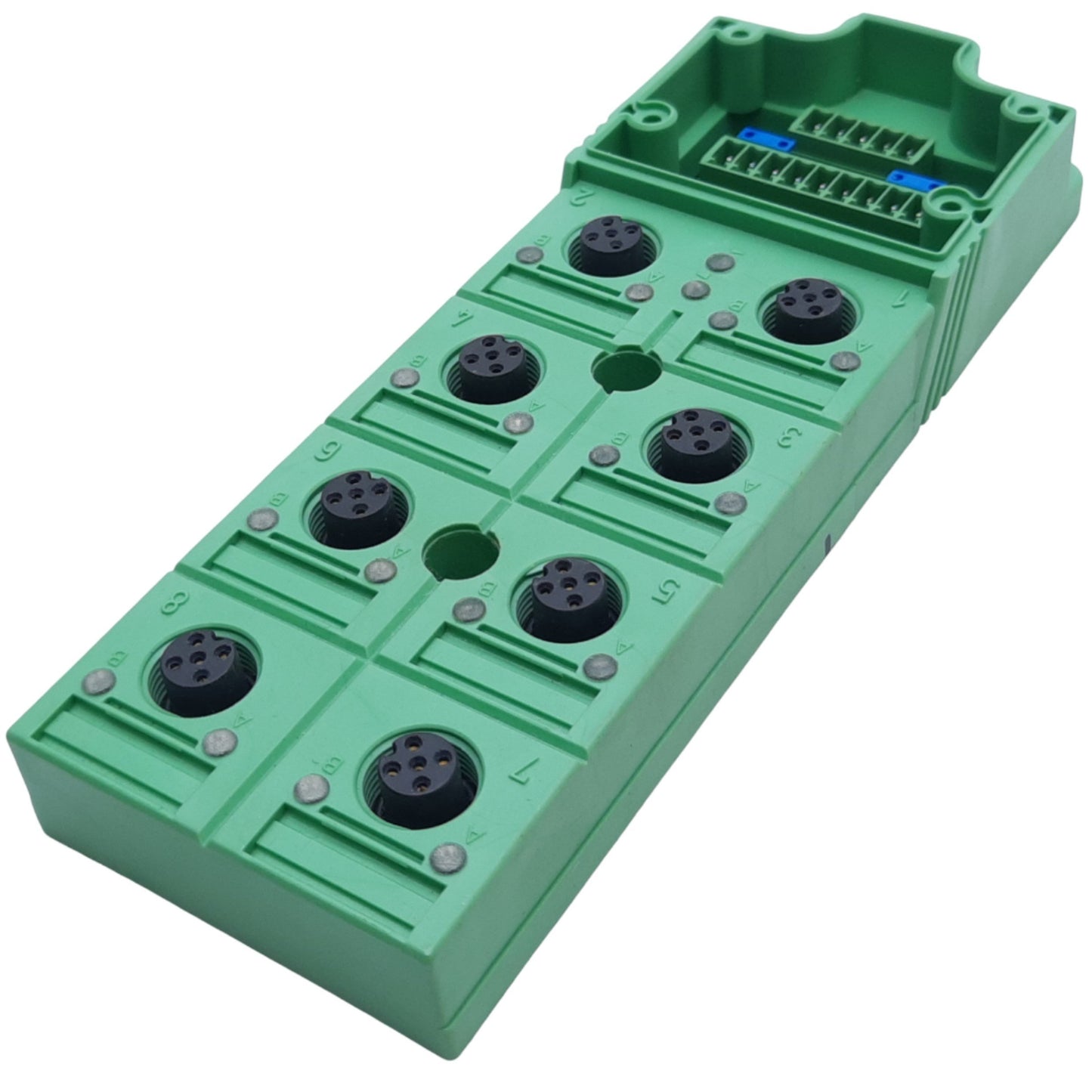 Used Phoenix Contact SACB-8/16-L-C Distributor Box, 8 M12 Slots 5-Pin, 24V DC