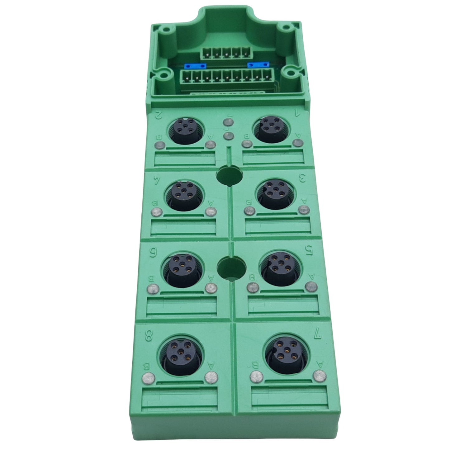 Used Phoenix Contact SACB-8/16-L-C Distributor Box, 8 M12 Slots 5-Pin, 24V DC