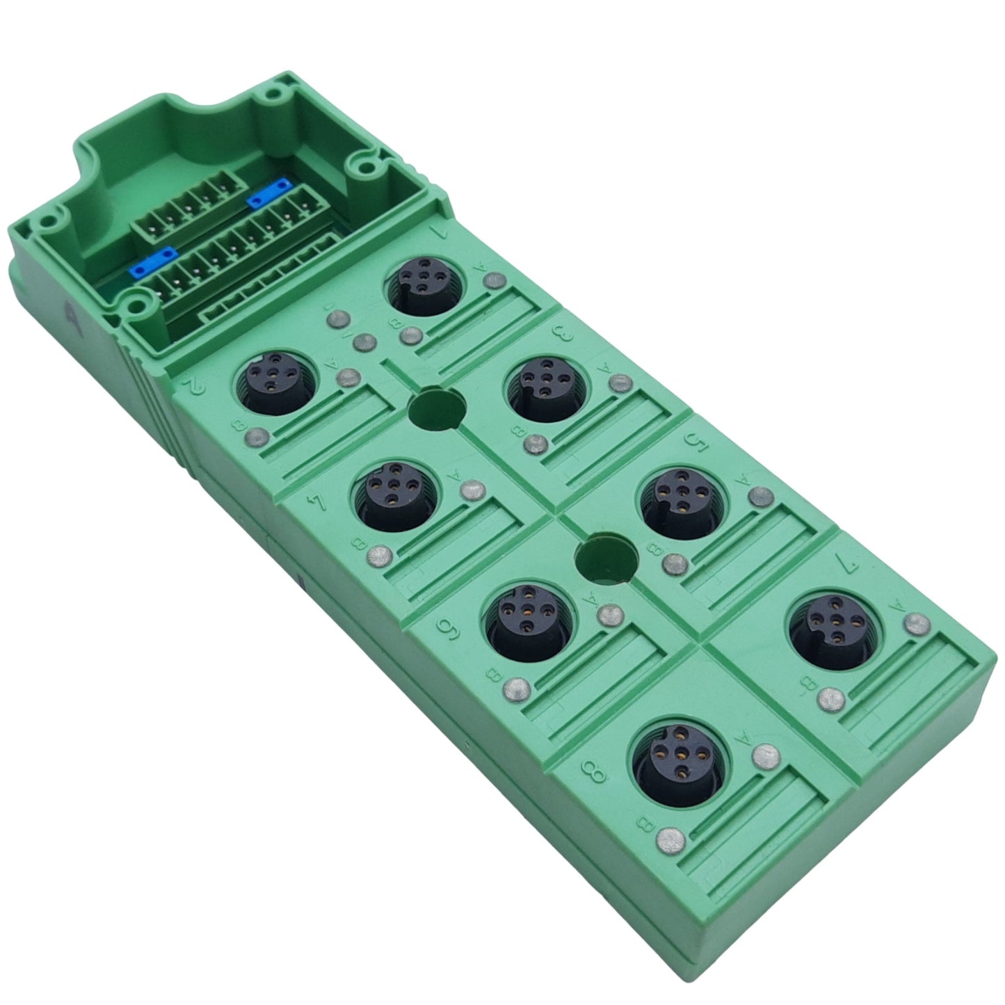 Used Phoenix Contact SACB-8/16-L-C Distributor Box, 8 M12 Slots 5-Pin, 24V DC