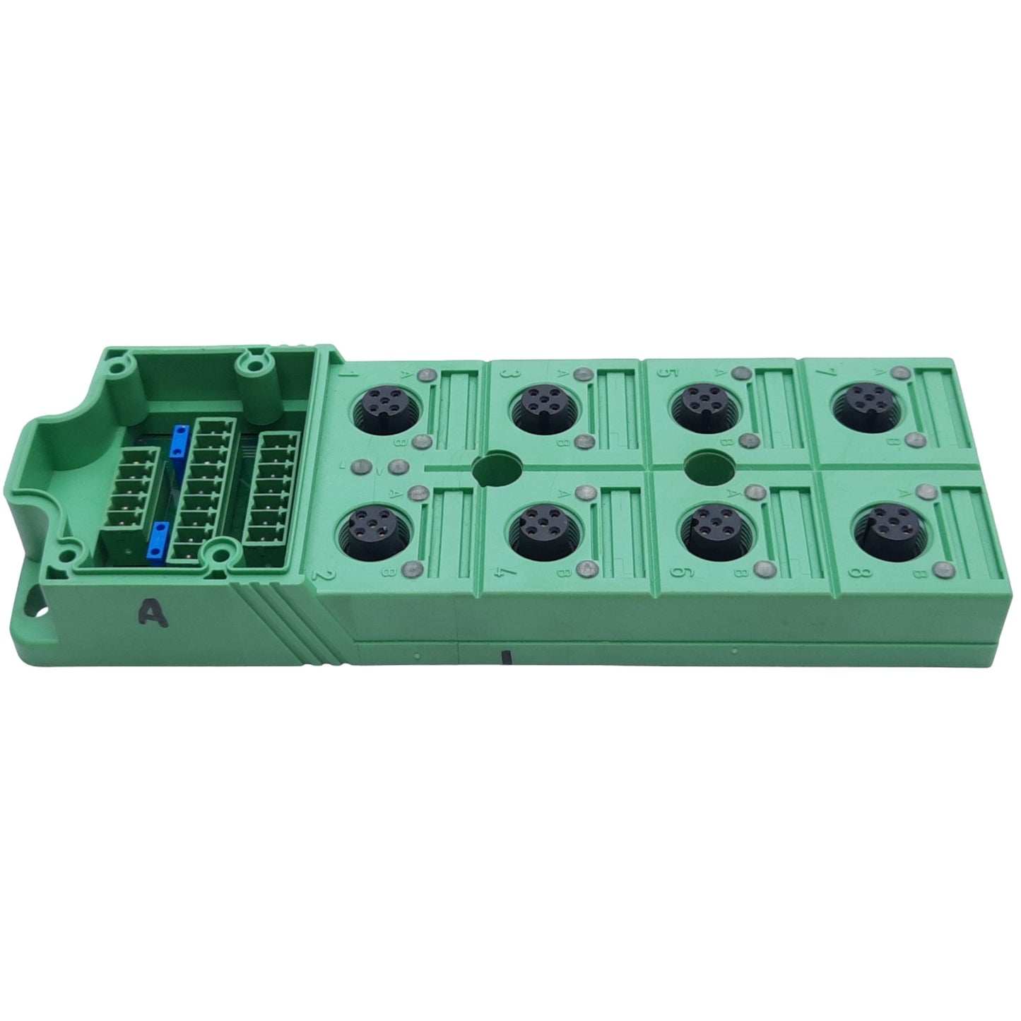 Used Phoenix Contact SACB-8/16-L-C Distributor Box, 8 M12 Slots 5-Pin, 24V DC