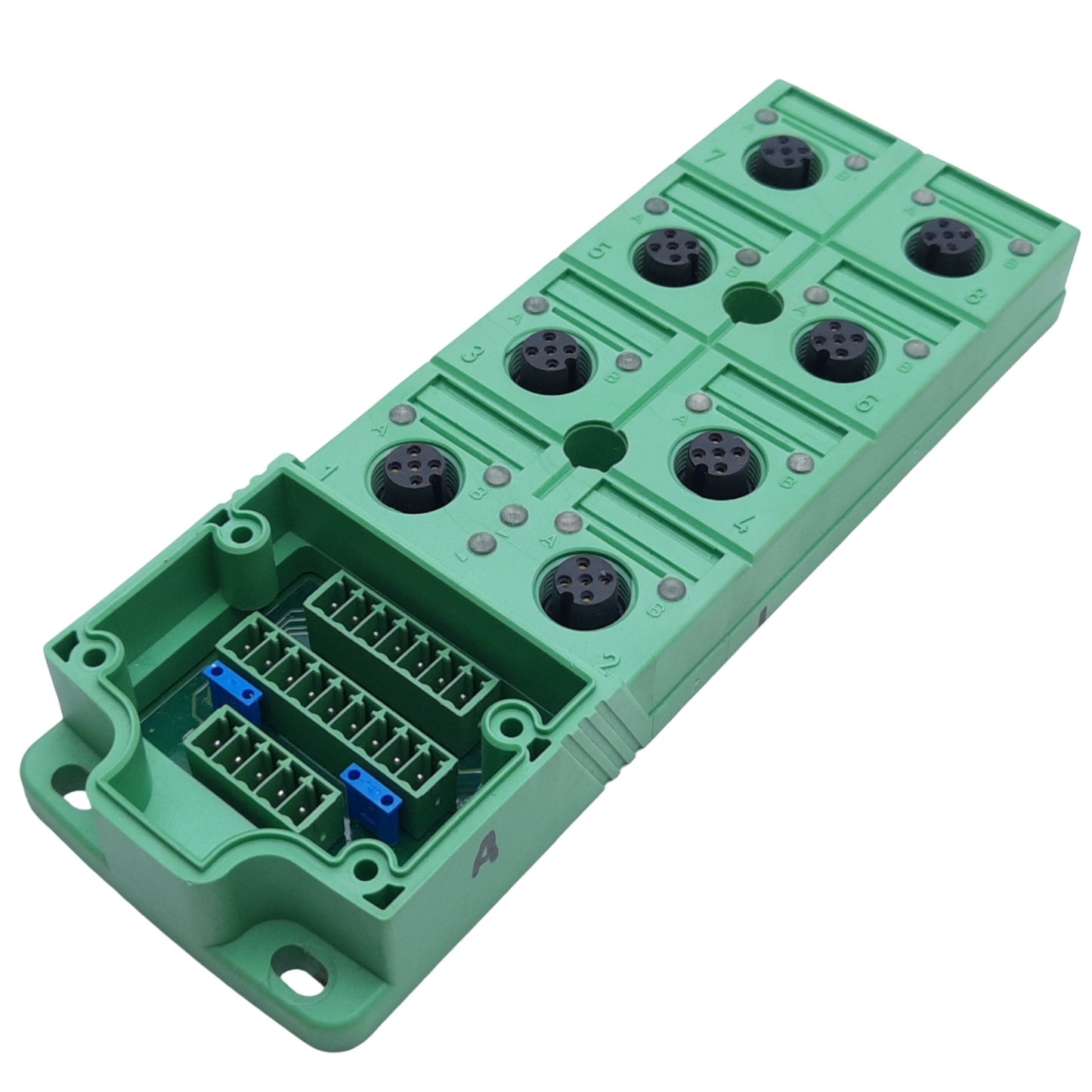 Used Phoenix Contact SACB-8/16-L-C Distributor Box, 8 M12 Slots 5-Pin, 24V DC