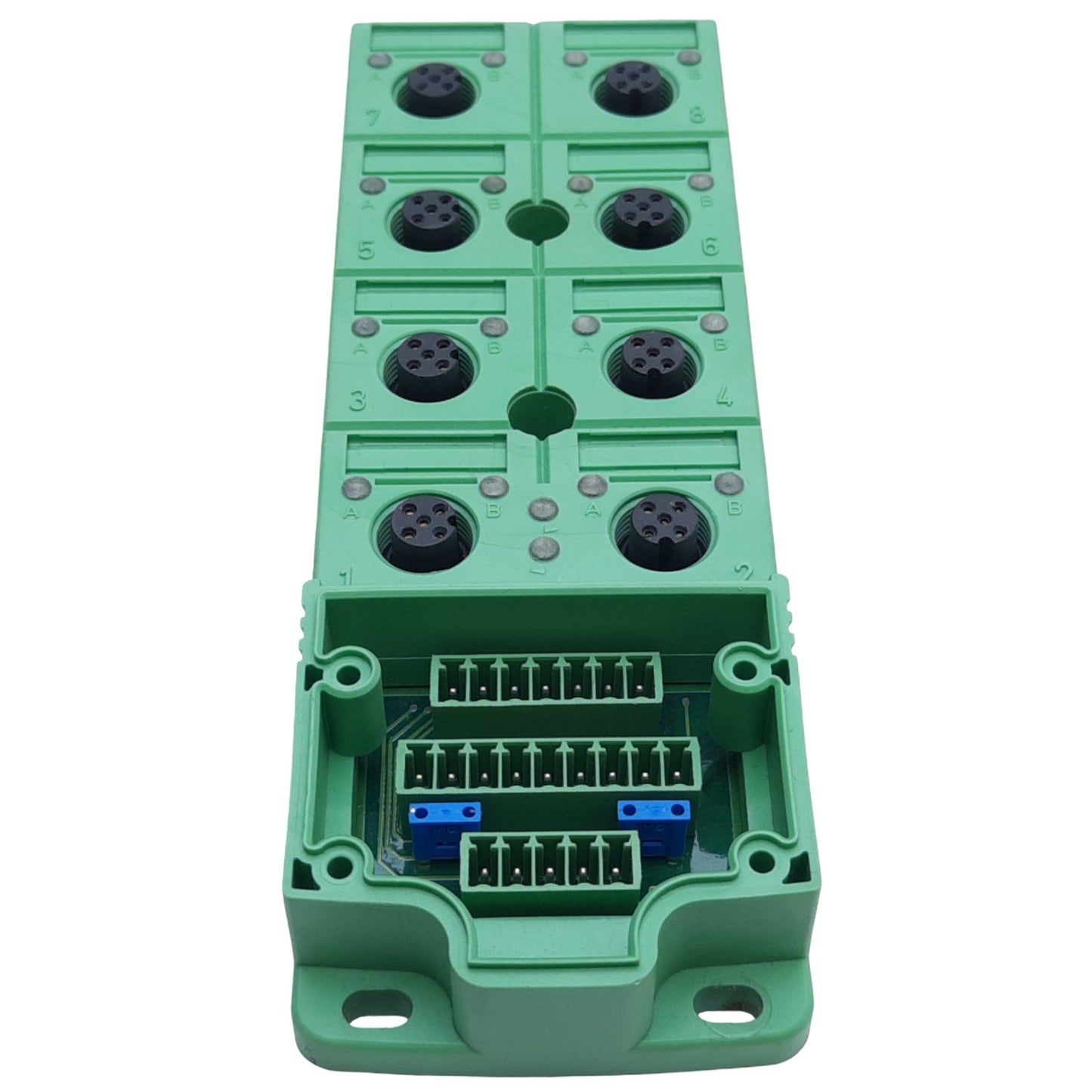 Used Phoenix Contact SACB-8/16-L-C Distributor Box, 8 M12 Slots 5-Pin, 24V DC