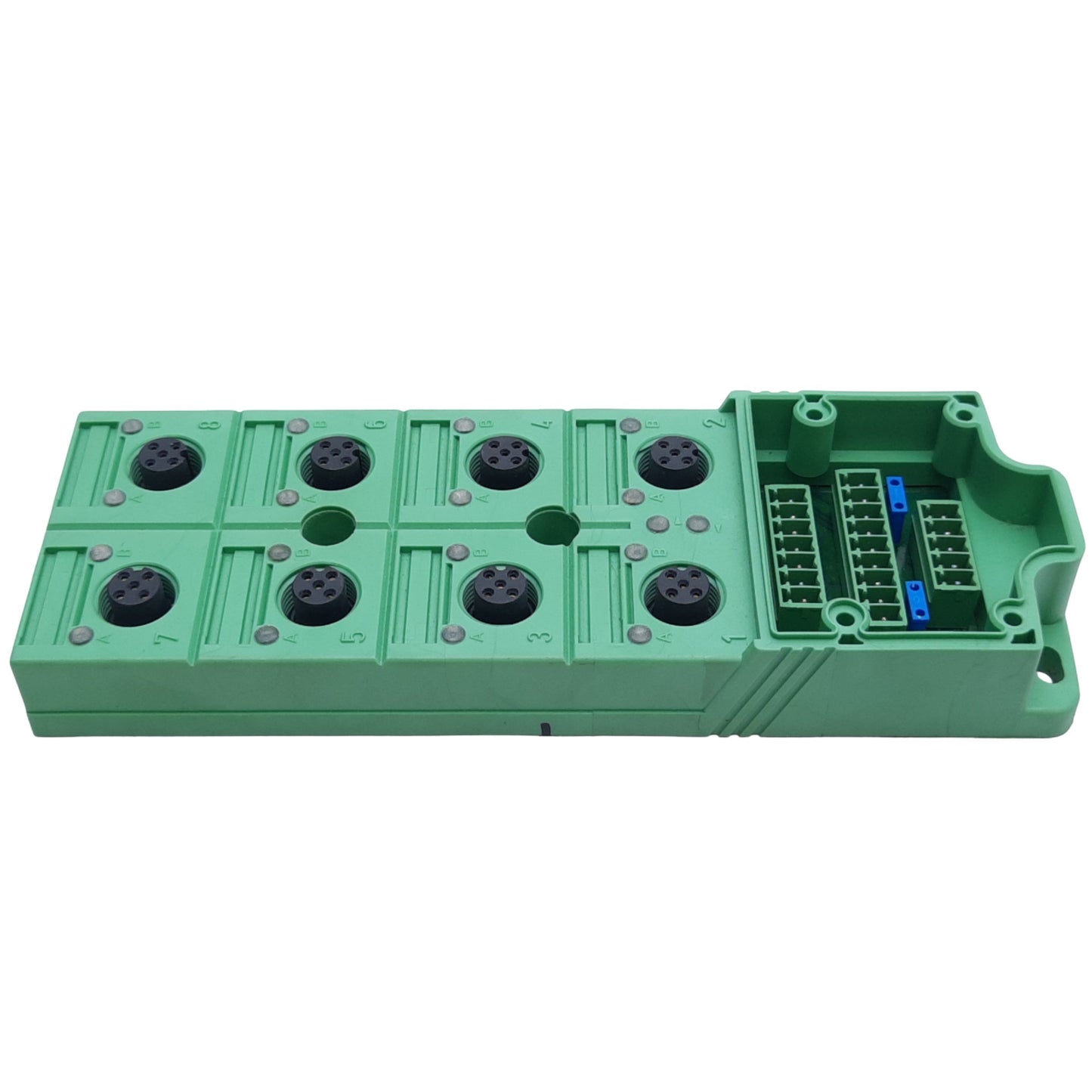 Used Phoenix Contact SACB-8/16-L-C Distributor Box, 8 M12 Slots 5-Pin, 24V DC