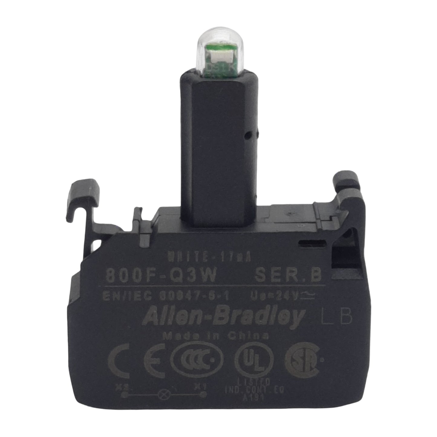 Used Allen Bradley 800F-Q3W LED Module, White 17mA, 24VAC/VDC, 22mm, Latch Mount