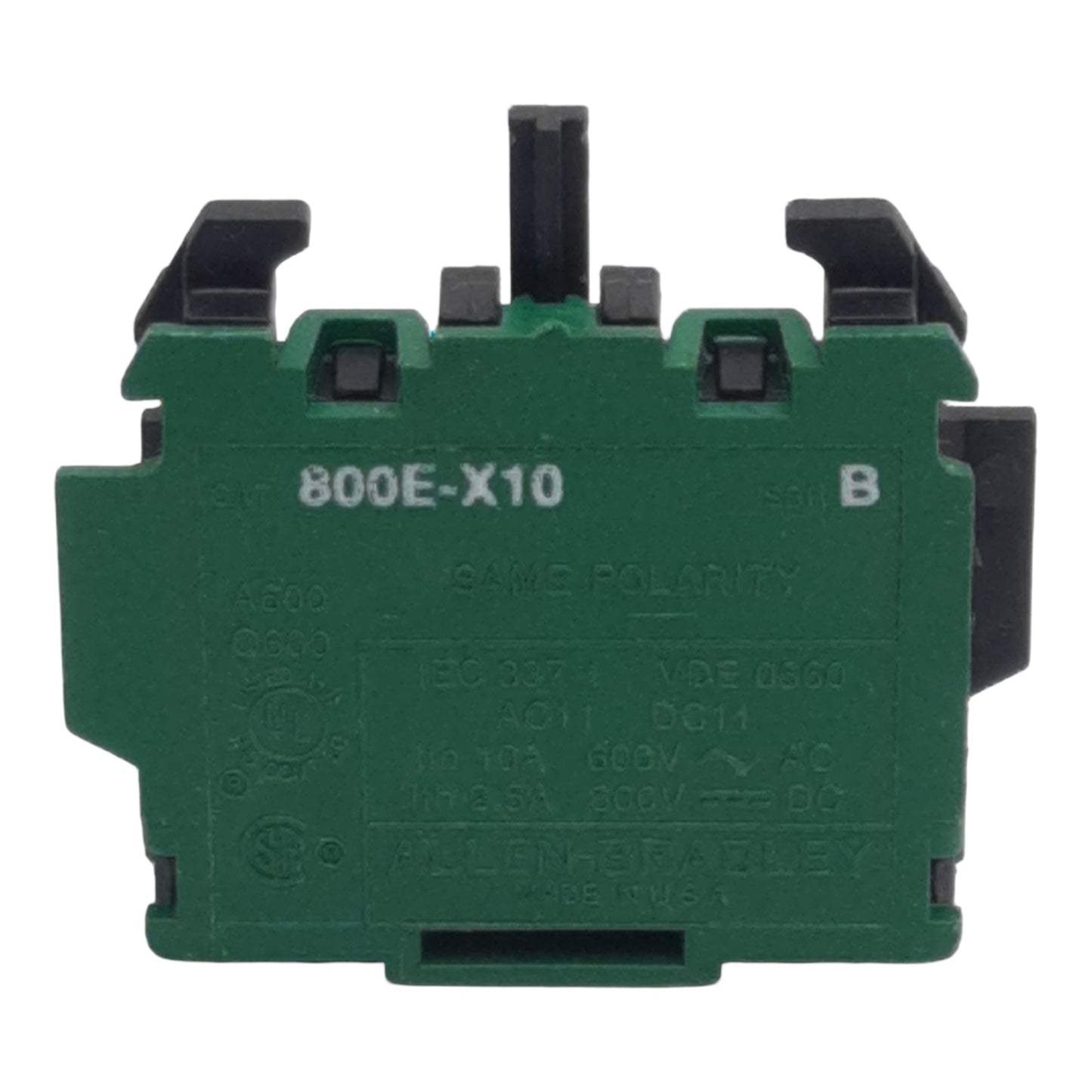 Used Allen Bradley 800E-X10 Pushbutton Contact Block, 1N.O., 600VAC/DC 10/2.5A, 22mm