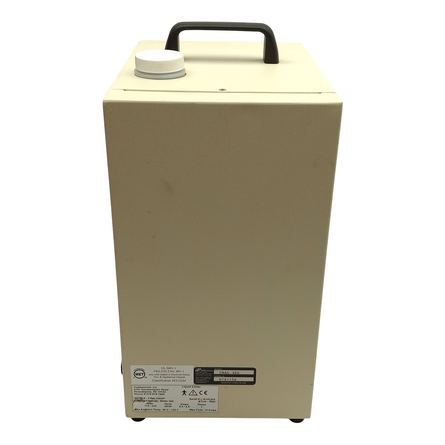 Used Custom Chill CRAL300DP Recirculating Chiller, 0.2Gal, 1gpm, 1023BTUH, 115/230VAC