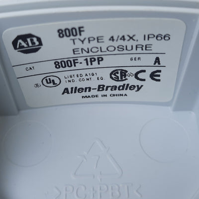 Used Allen Bradley 800F-1PP Pushbutton Enclosure ONLY, 1 Hole, I.D. 58mm x 59mm ø22mm
