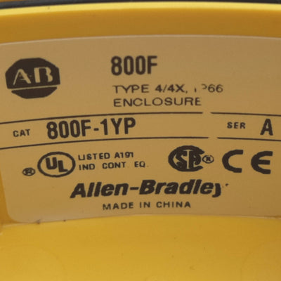 Used Allen Bradley 800F-1YP Push Button Enclosure ONLY, 1 Hole, I.D 58mm x 59mm ø22mm