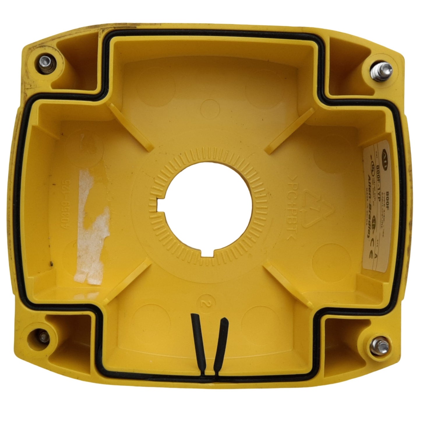 Used Allen Bradley 800F-1YP Push Button Enclosure ONLY, 1 Hole, I.D 58mm x 59mm ø22mm