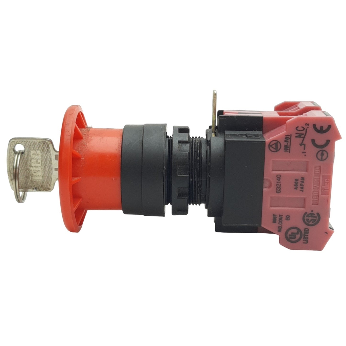Used IDEC HW1B-X4F02-R Red Maintained Pushlock Key Reset Button ø22mm, 2NC, 600V, 10A