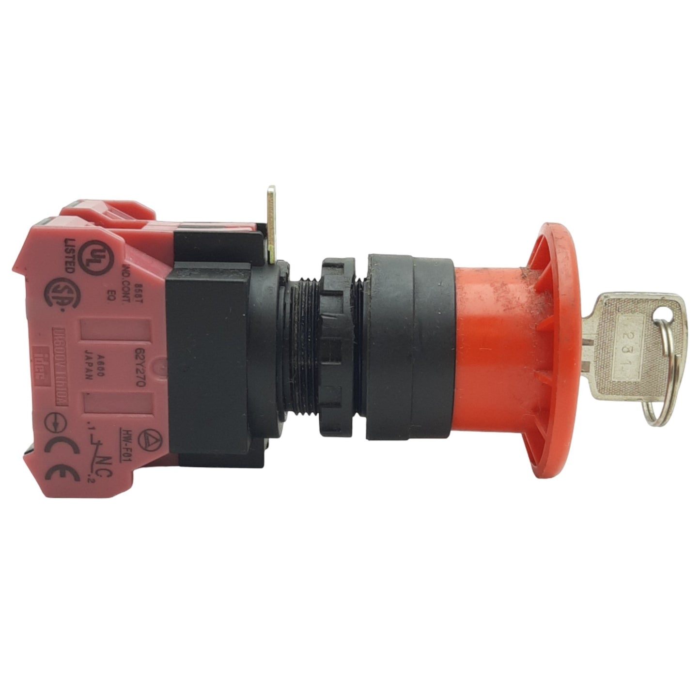 Used IDEC HW1B-X4F02-R Red Maintained Pushlock Key Reset Button ø22mm, 2NC, 600V, 10A