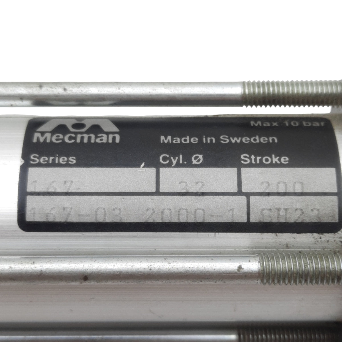 Used Mecman 167-03-2000-1 Pneumatic Cylinder ø32mm Bore, 200mm Stroke, G 1/8in, 10bar