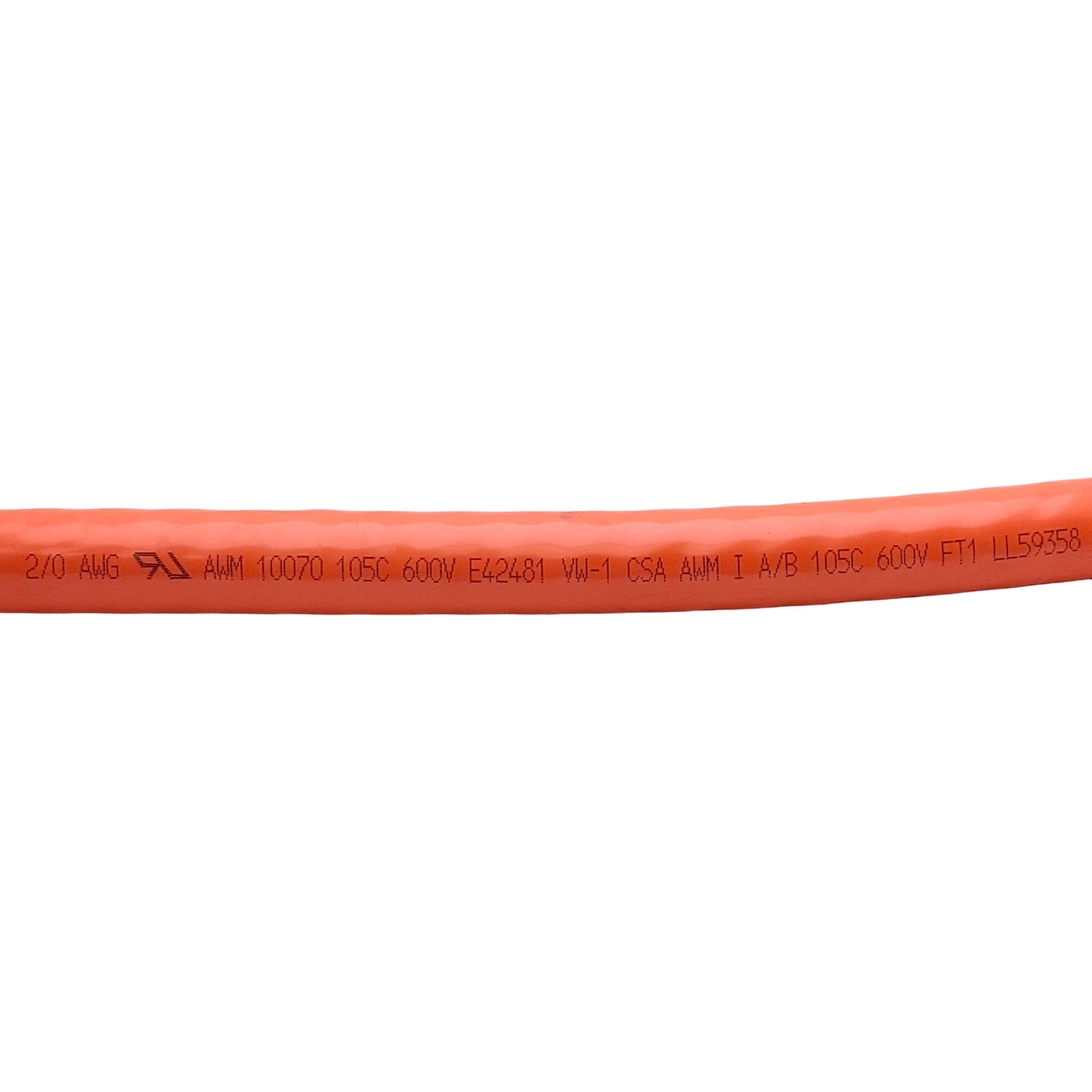 Used AWM 10070 E42481 Battery Cable, 600VAC, 2 AWG, ø0.325in ID Ring, 3.5ft Long