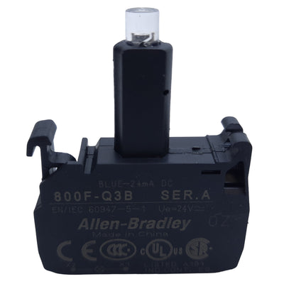 Used Allen Bradley 800F-Q3B Push Button LED Module, 22mm, Blue 24mA, 24V AC/DC