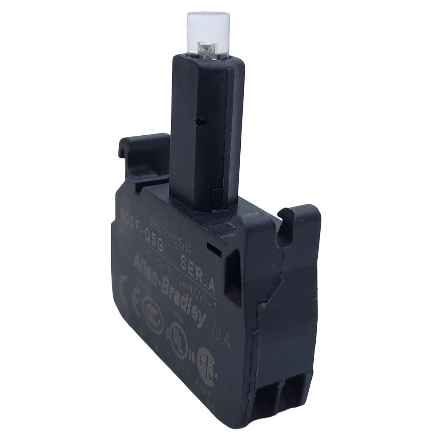 Used Allen Bradley 800F-Q5G Push Button LED Module, 22mm, Green 25mA, 120VAC