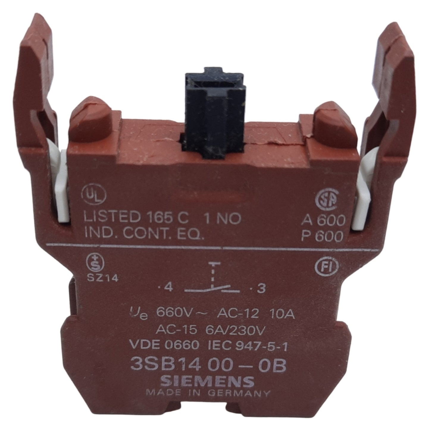 Used Lot of 5 Siemens 3SB14 00-0B Contact Block, 22-30mm, 1 N.O, 6A 230V AC