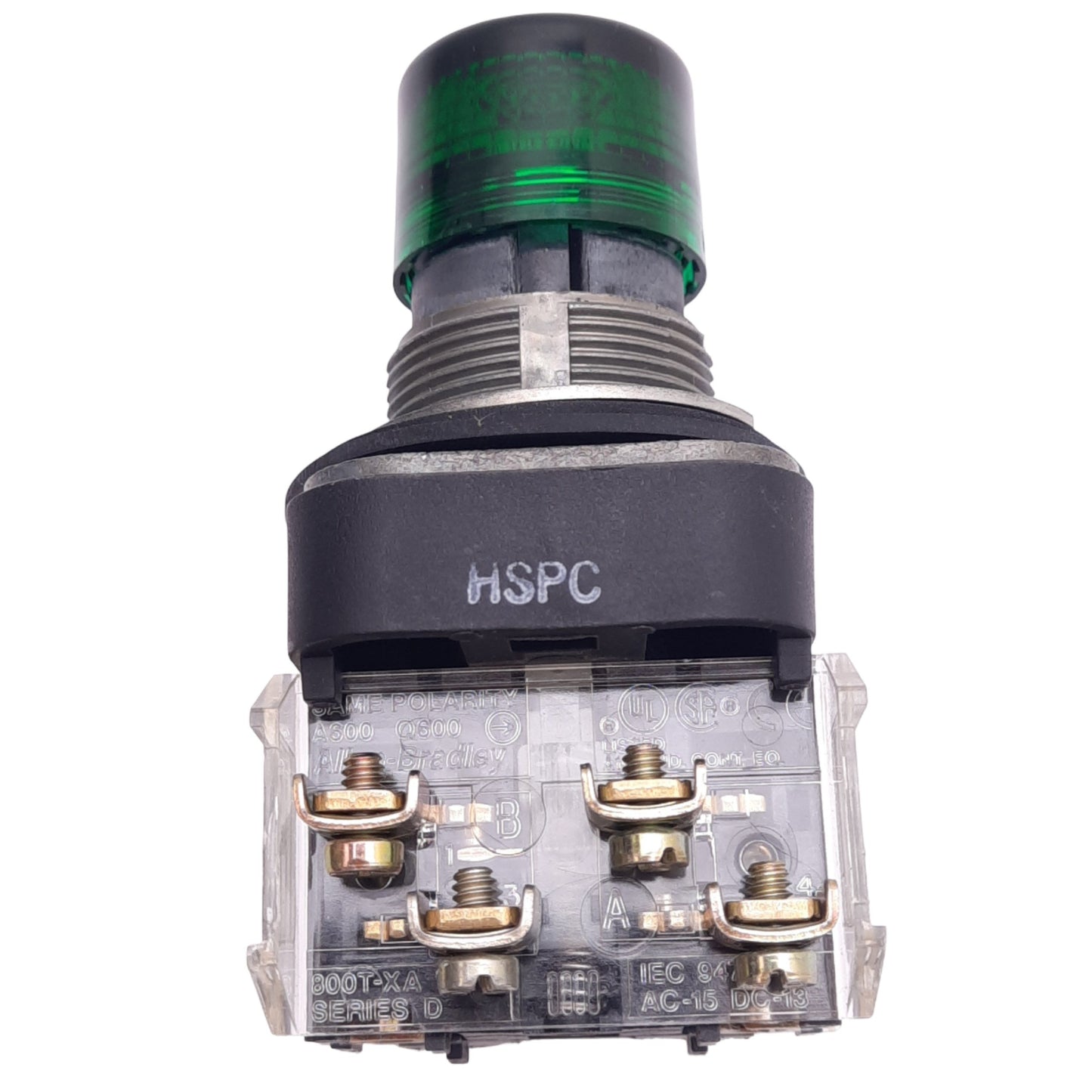 Used Allen Bradley 800T-QB24G Green Illuminated Pushbutton, 30mm, 1NO 1NC, 600V Max