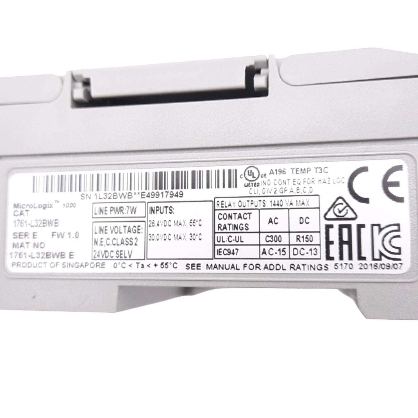 Used Allen Bradley 1761-L32BWB MicroLogix 1000 PLC Controller, 32-Point, 24VDC