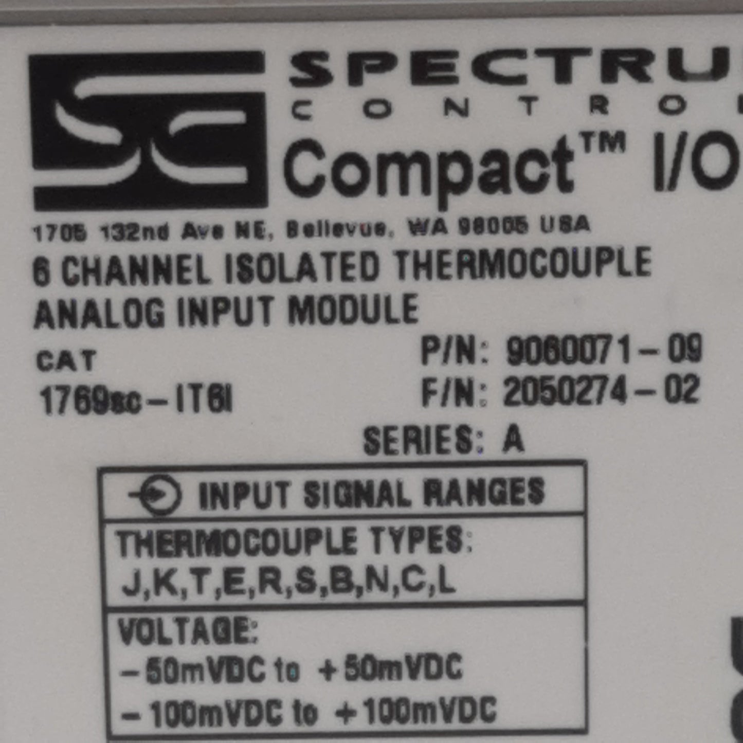 Used Spectrum 1769SC-IT6I Isolated Thermocouple Input Module, 6 Channel, 16bits