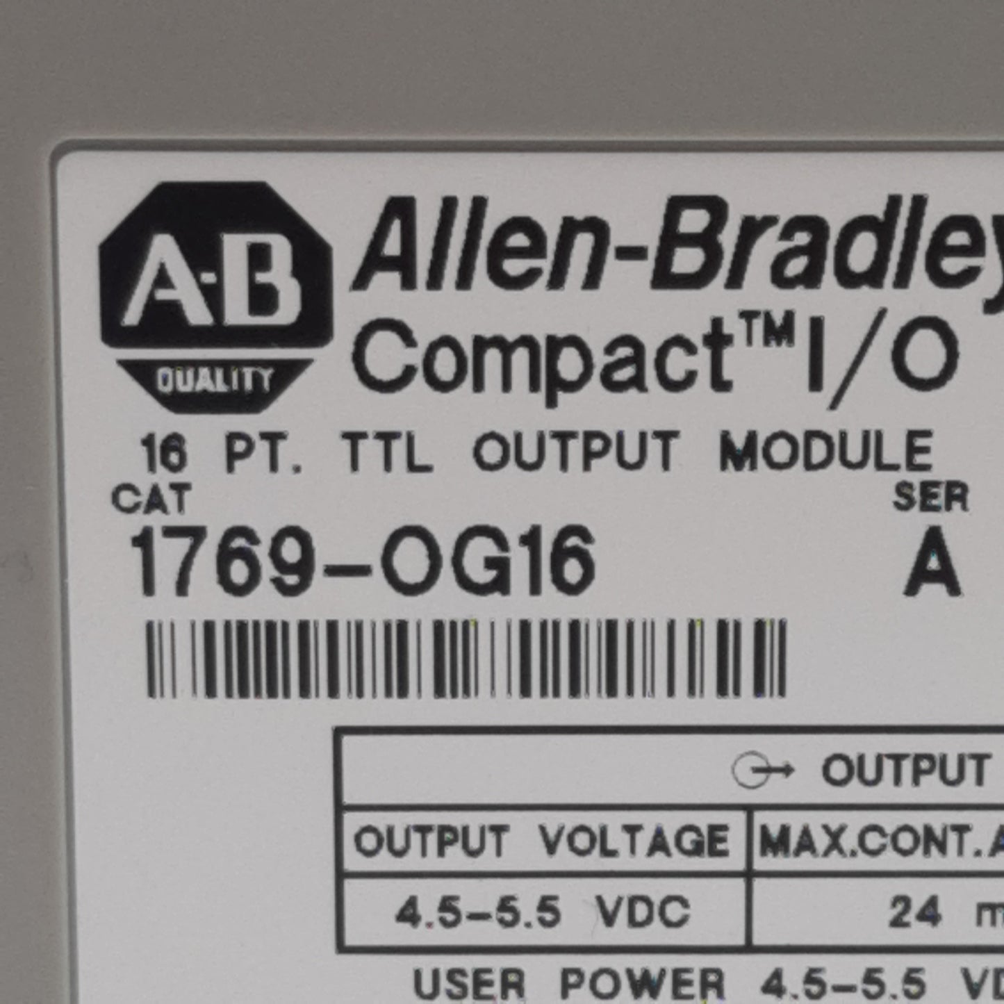 Used Allen Bradley 1769-OG16 Compact Output Module TTL, 16 Channel, 4.5-5.5VDC Out