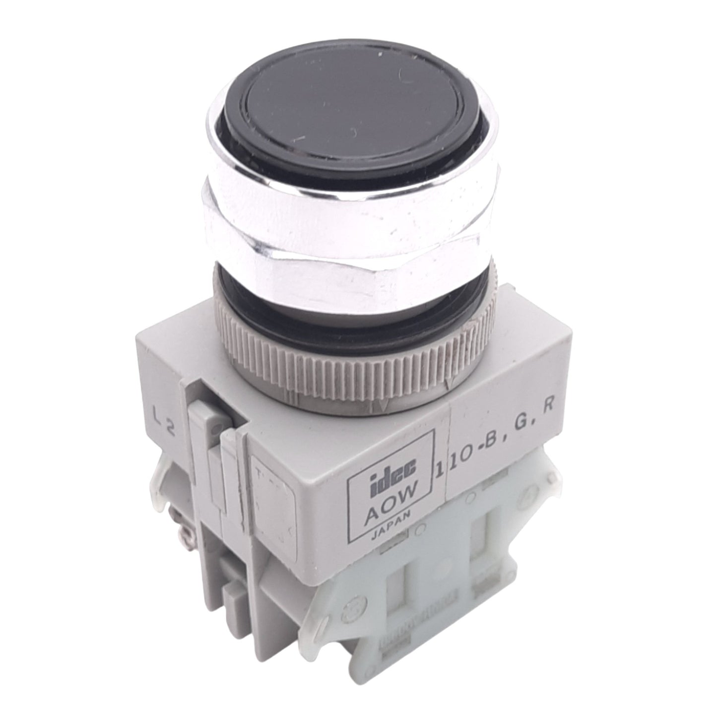Used IDEC AOW110-B Black Maintained Pushbutton, 2-Position, 22mm, 1NO, 600V 10A Max