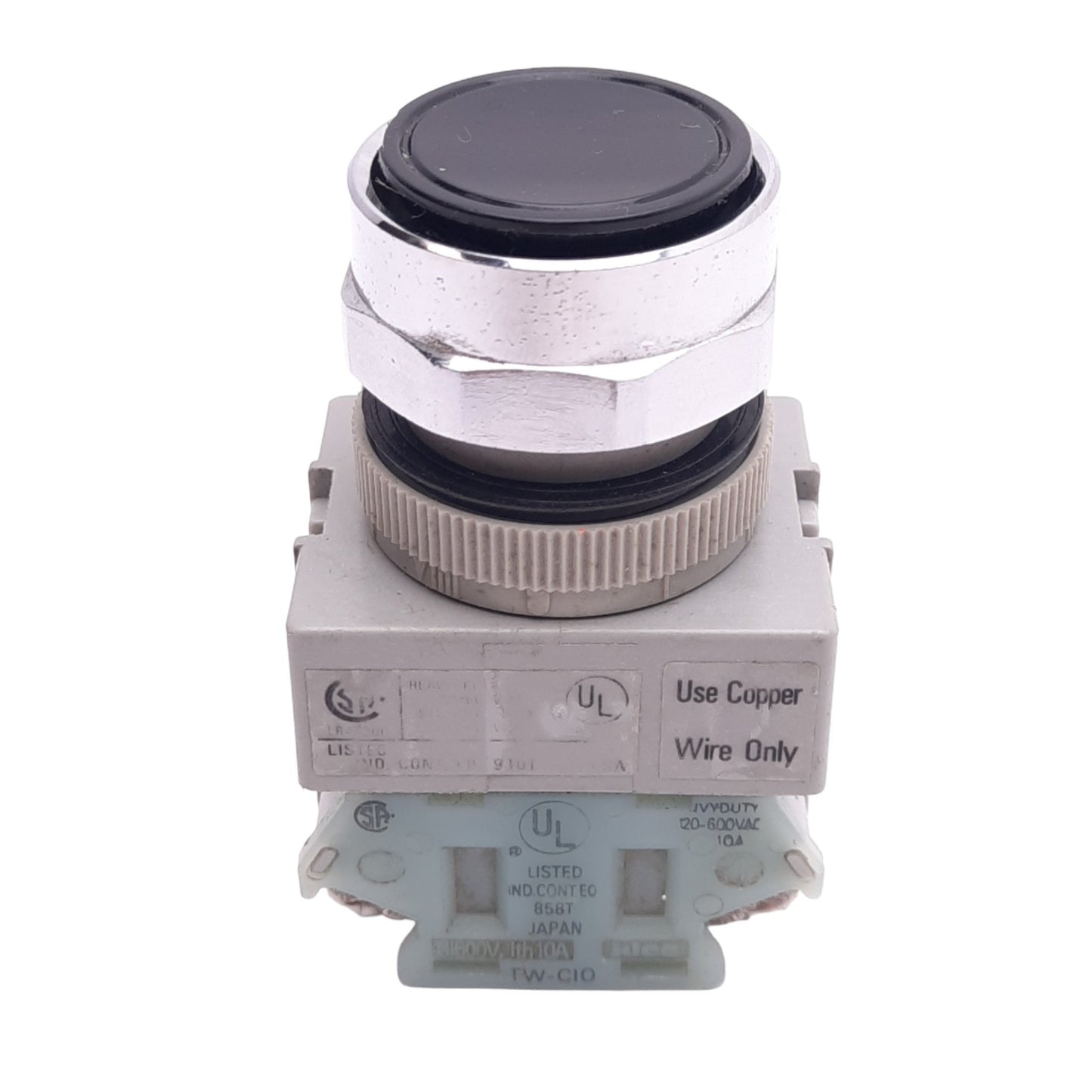 Used IDEC AOW110-B Black Maintained Pushbutton, 2-Position, 22mm, 1NO, 600V 10A Max
