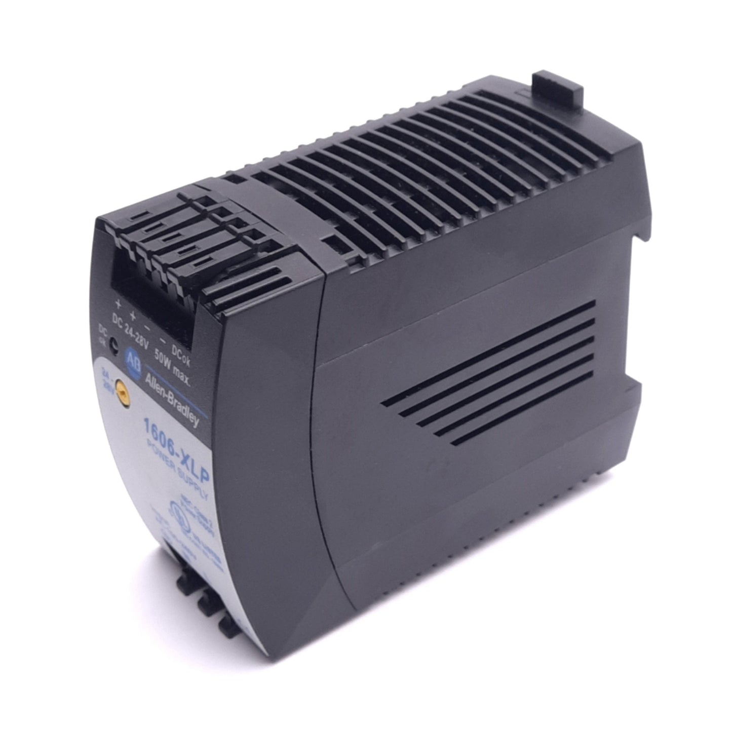 New – Open box Allen Bradley 1606-XLP50E Power Supply, 100-240VAC In, 24-28VDC Out, 50W Max