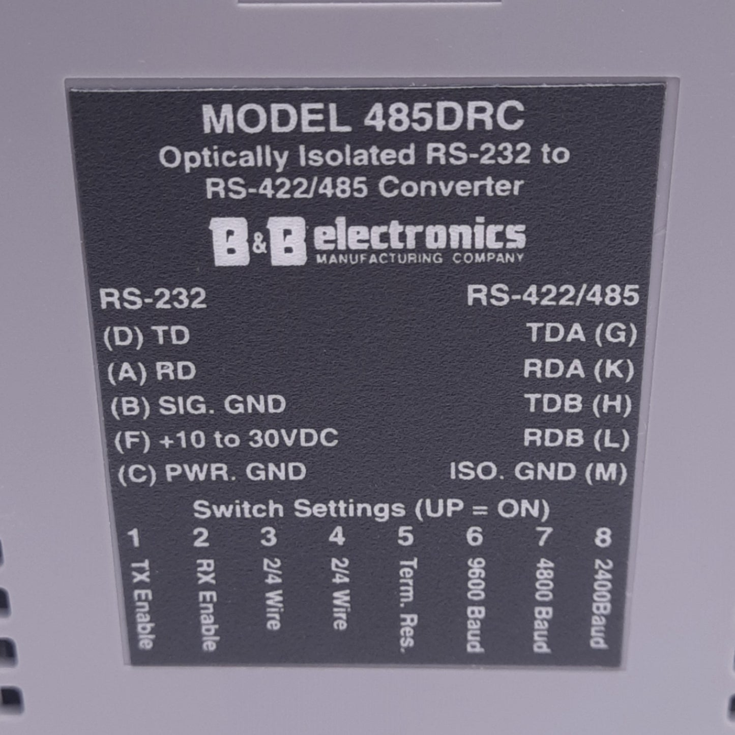 Used B&B Electronics 485DRC Optically Isolated Converter, RS-232 to RS-422/485, 24VDC