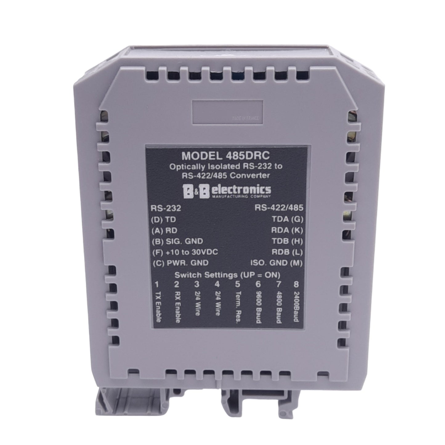 Used B&B Electronics 485DRC Optically Isolated Converter, RS-232 to RS-422/485, 24VDC