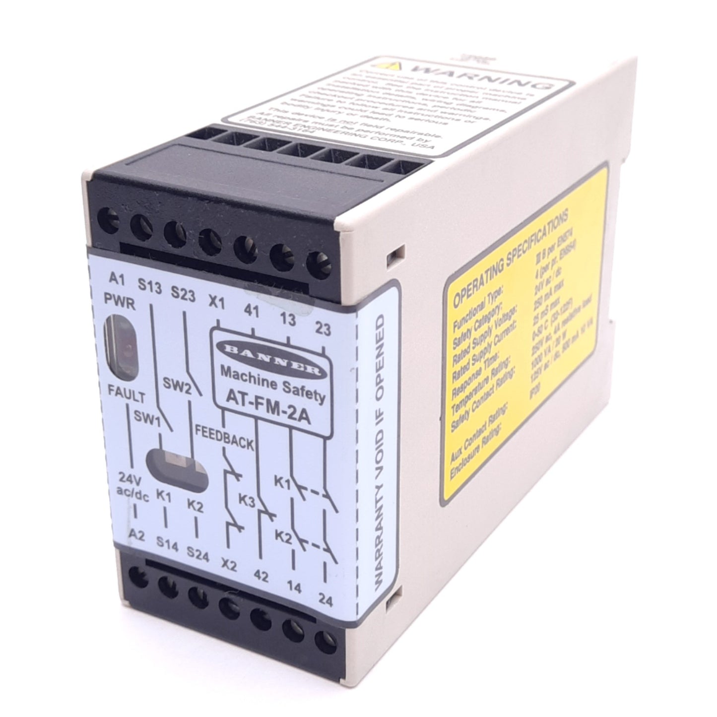 Used Banner AT-FM-2A DUO-TOUCH Two-Hand Control Safety Relay Module, 24VAC/DC, 250mA