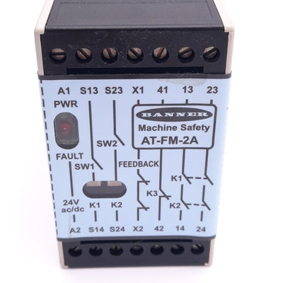 Used Banner AT-FM-2A DUO-TOUCH Two-Hand Control Safety Relay Module, 24VAC/DC, 250mA