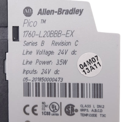 Used Allen Bradley 1760-L20BBB-EX PLC Pico Controller, 20-Point, 12DI 8TO, 24VDC